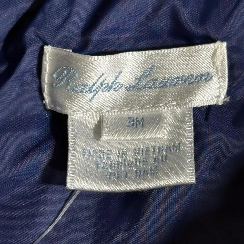 Ralph Lauren Jacket Infant Girls 3M Pink Navy Striped Hooded Down Puffer Winter